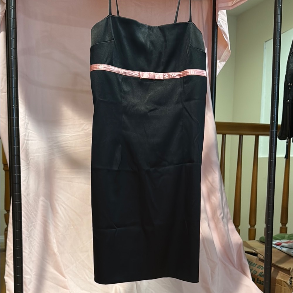 Elegant Black Mini Dress with Pink Ribbon Accent by Buyer Too